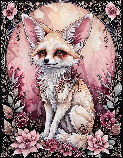 fennec fox, succulents  <lora:novuschroma09 style_2:1> novuschroma09 style <lora:arsmjstylesdxl_-_art_nouveau:0.75> arsmjstyle, ...