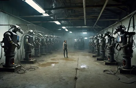 there is a man standing in a room with lots of industrial equipment