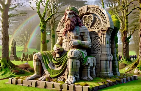 {"prompt": "master sculpture by Leonardo da Vinci of A Celtic Monument capturing the essence of Saint Patrick's Day, Irish culture and Celtic traditions with moss growing. Beautiful Irish landscape in the background with a rainbow in the far distance. UHD 8K, Detailed and Intricate, Beautiful Lighting", "negative_prompt": "worst quality, low quality, low contrast, blurry, low quality, medium quality, watermark, username, signature, text, bad anatomy", "seed": 2543572454, "use_stable_diffusion_model": "IrisHeavenlyBlue-3heartschasingDragons-0.50000", "clip_skip": true, "use_controlnet_model": null, "use_vae_model": "sdxl_vae", "sampler_name": "euler", "width": 1792, "height": 832, "num_inference_steps": 60, "guidance_scale": 14.0, "use_lora_model": "Bricks_Style_SDXL", "lora_alpha": 1.2, "use_embeddings_model": null, "tiling": null, "use_face_correction": null, "use_upscale": null}