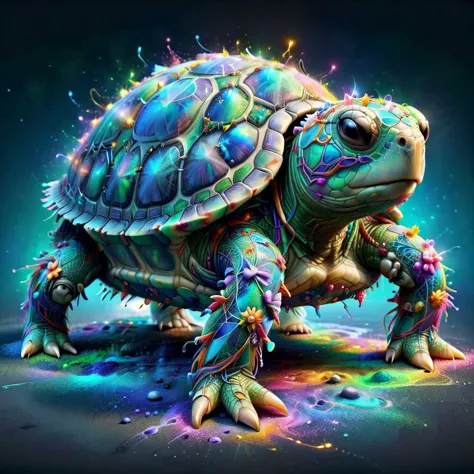 a colorful turtle with a lot of paint on it