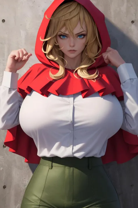 masterpiece, best quality, 1girl, solo, <lora:grimm-rh-richy-v1:1> grimm, blue eyes, red hood, hood up, red capelet, white shirt...