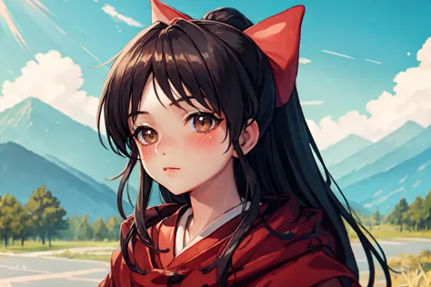 anime girl with long black hair and red cat ears