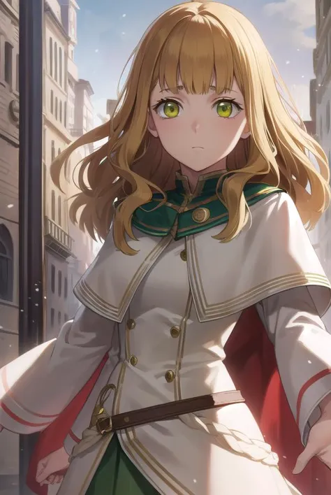 mimosavermillion, <lora:mimosavermillionv2-lora-nochekaiser:1>,
mimosa vermillion, brown hair, (green eyes:1.5), blunt bangs, bangs, medium hair, wavy hair,
BREAK dress, capelet, long sleeves,
BREAK looking at viewer,
BREAK outdoors,
BREAK <lora:GoodHands-vanilla:1>, (masterpiece:1.2), best quality, high resolution, unity 8k wallpaper, (illustration:0.8), (beautiful detailed eyes:1.6), extremely detailed face, perfect lighting, extremely detailed CG, (perfect hands, perfect anatomy),