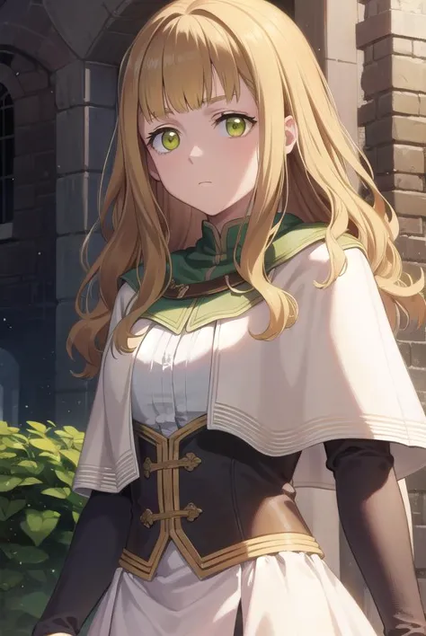 mimosavermillion, <lora:mimosavermillionv2-lora-nochekaiser:1>,
mimosa vermillion, brown hair, (green eyes:1.5), blunt bangs, bangs, medium hair, wavy hair,
BREAK dress, capelet, long sleeves,
BREAK looking at viewer,
BREAK outdoors,
BREAK <lora:GoodHands-vanilla:1>, (masterpiece:1.2), best quality, high resolution, unity 8k wallpaper, (illustration:0.8), (beautiful detailed eyes:1.6), extremely detailed face, perfect lighting, extremely detailed CG, (perfect hands, perfect anatomy),