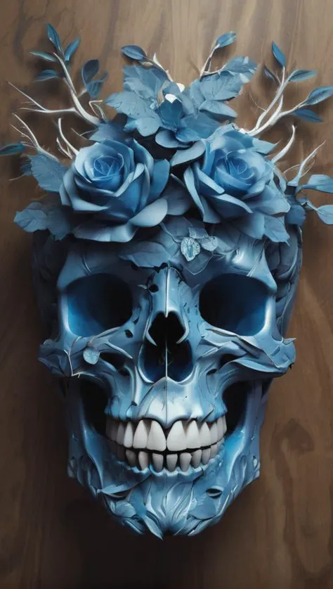 a close up of a skull with a tree and leaves on it, inspired by Alberto Seveso, sylvain sarrailh and igor morski, discord profil...