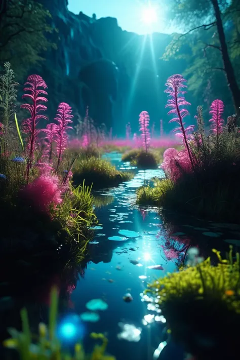 (((bioluminescent meadow with mystical creatures))), volumetric lighting, vibrant colors, 4k epic detailed, shot on kodak, 35mm photo, sharp focus, high budget, cinemascope, moody, epic, gorgeous, film grain, grainy, low key photography, dramatic lighting, intense emotions, cinematic feel, mysterious ambiance, emphasizing shape and form, creating depth, evoking drama, storytelling through shadows, professional technique,professional lighting, imaginative concept, creative styling, otherworldly aesthetic, surreal visual, captivating narrative, intricate detail, fantastical landscape, editorial storytelling, professional lighting, creating visual impact, evoking emotion, pushing creative boundaries