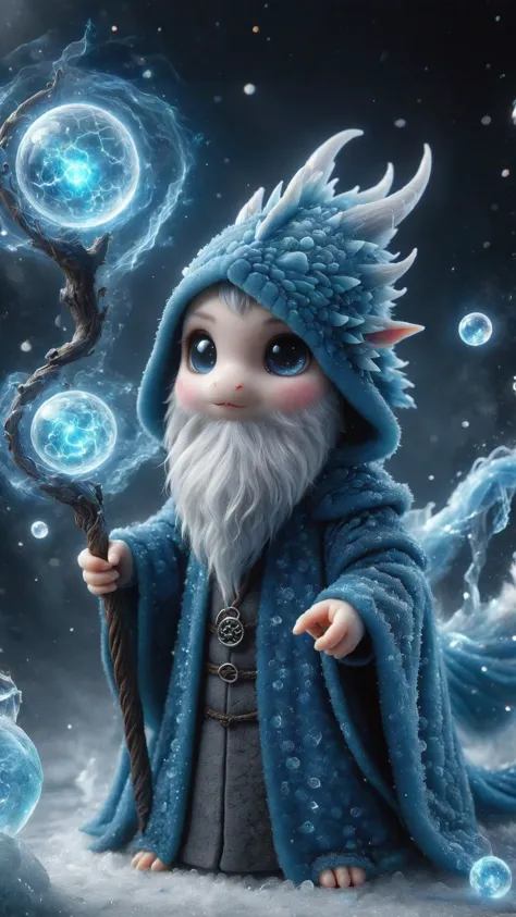 a cartoon character of a blue troll with a staff and a staff