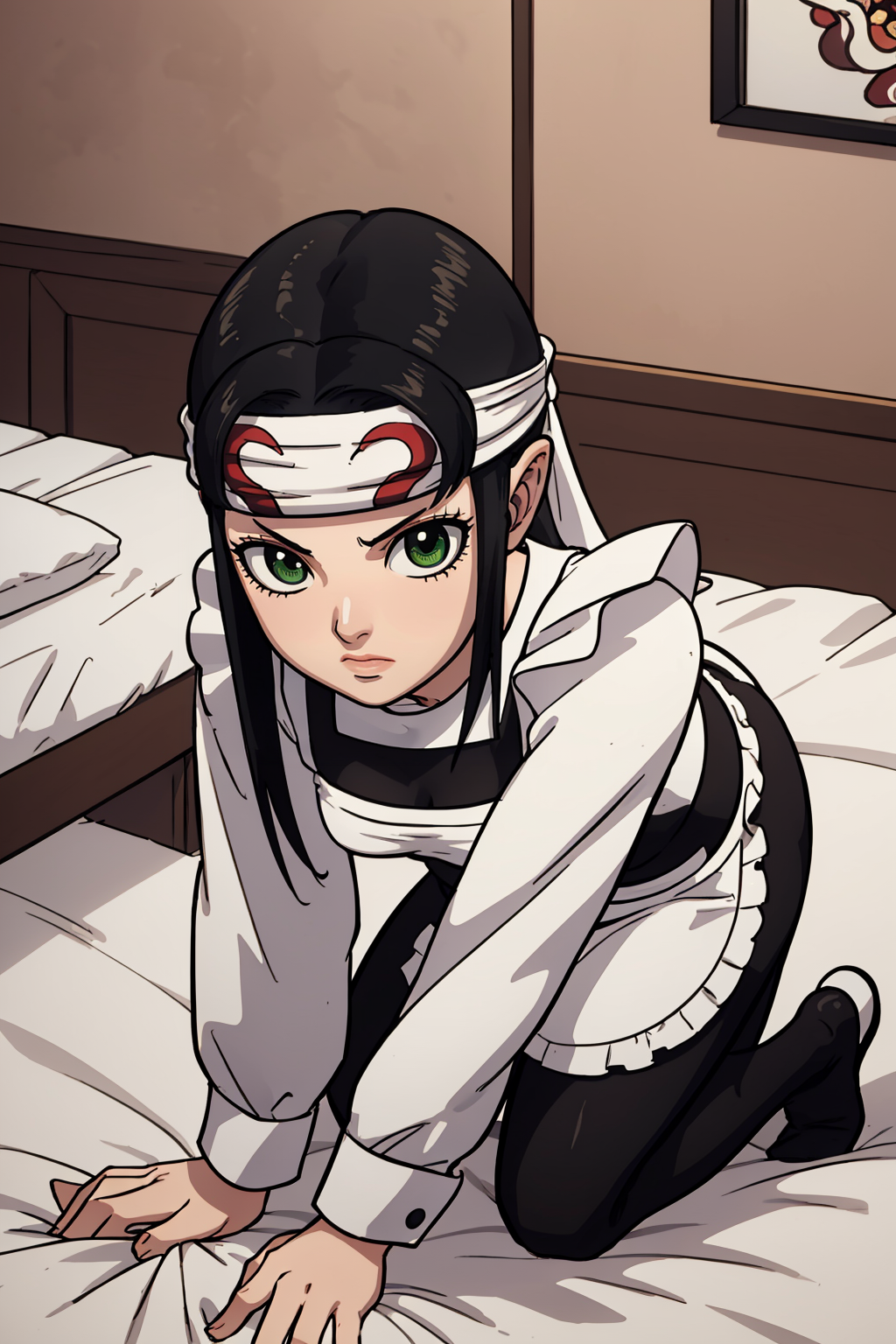 Anime girl in a maid outfit laying on a bed - SeaArt AI