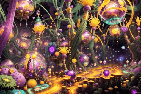 surreal, dandelionwanderer, agate geodes, by dan mumford,  , dr. seuss, wlop, hipster, wanderer, seer, <lora:flowervirus_lora_28...