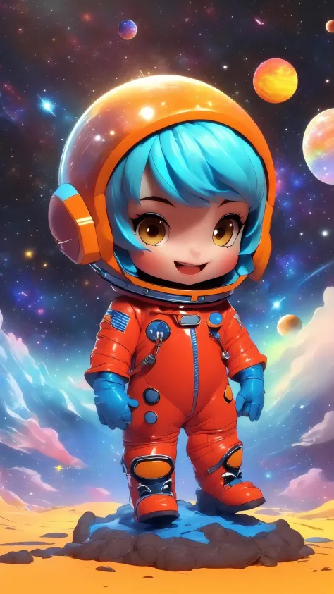 (8K, masterpiece, best quality:1.5),
3dcharater, Chibi, cute, 1girl, solo, smile,
(full body), (colorful spacesuit:1.4), (helmet...
