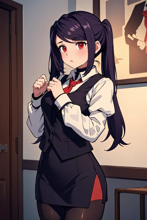 anime girl in a school uniform with a tie and a tie