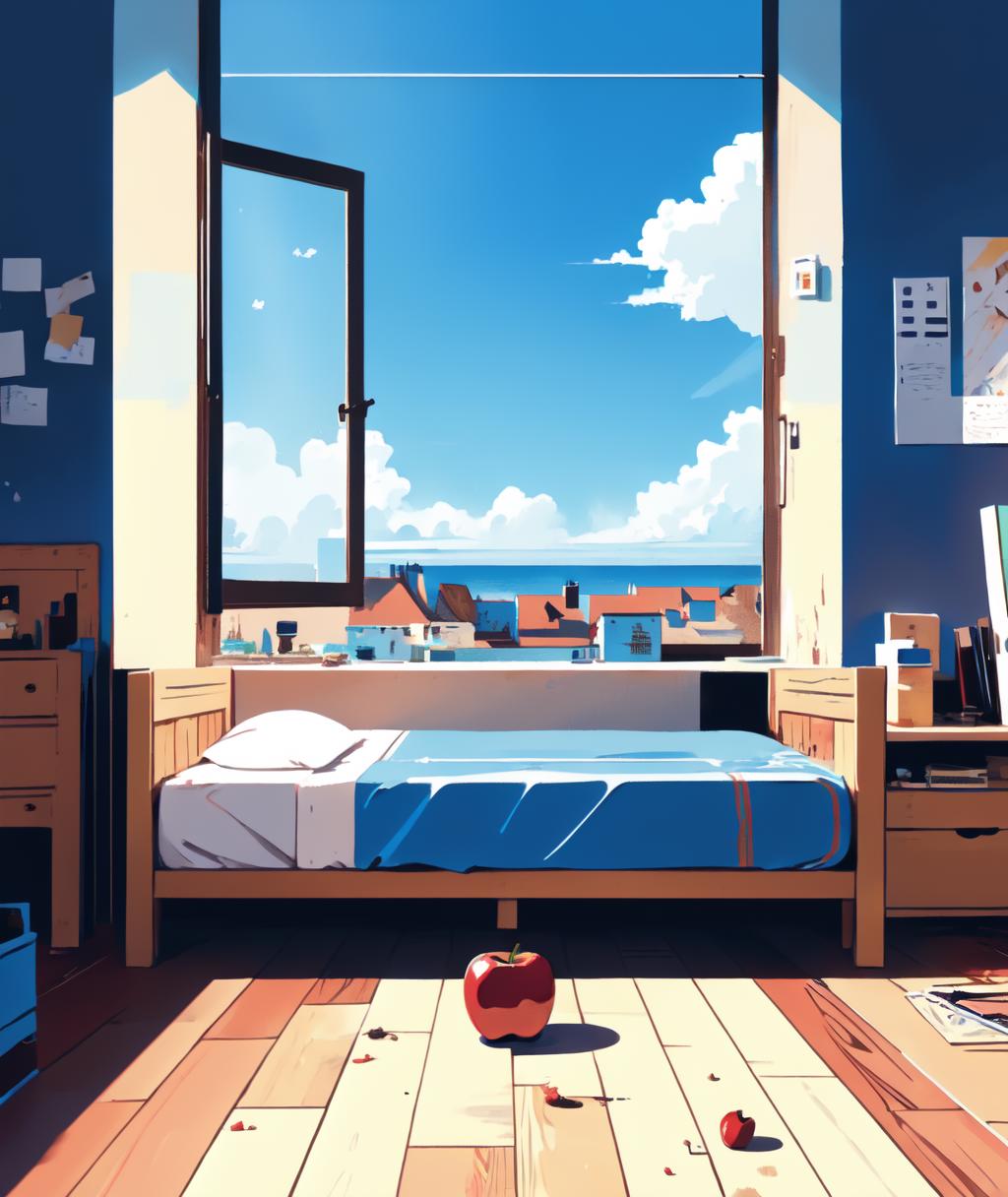 Anime bedroom with a bed - SeaArt AI