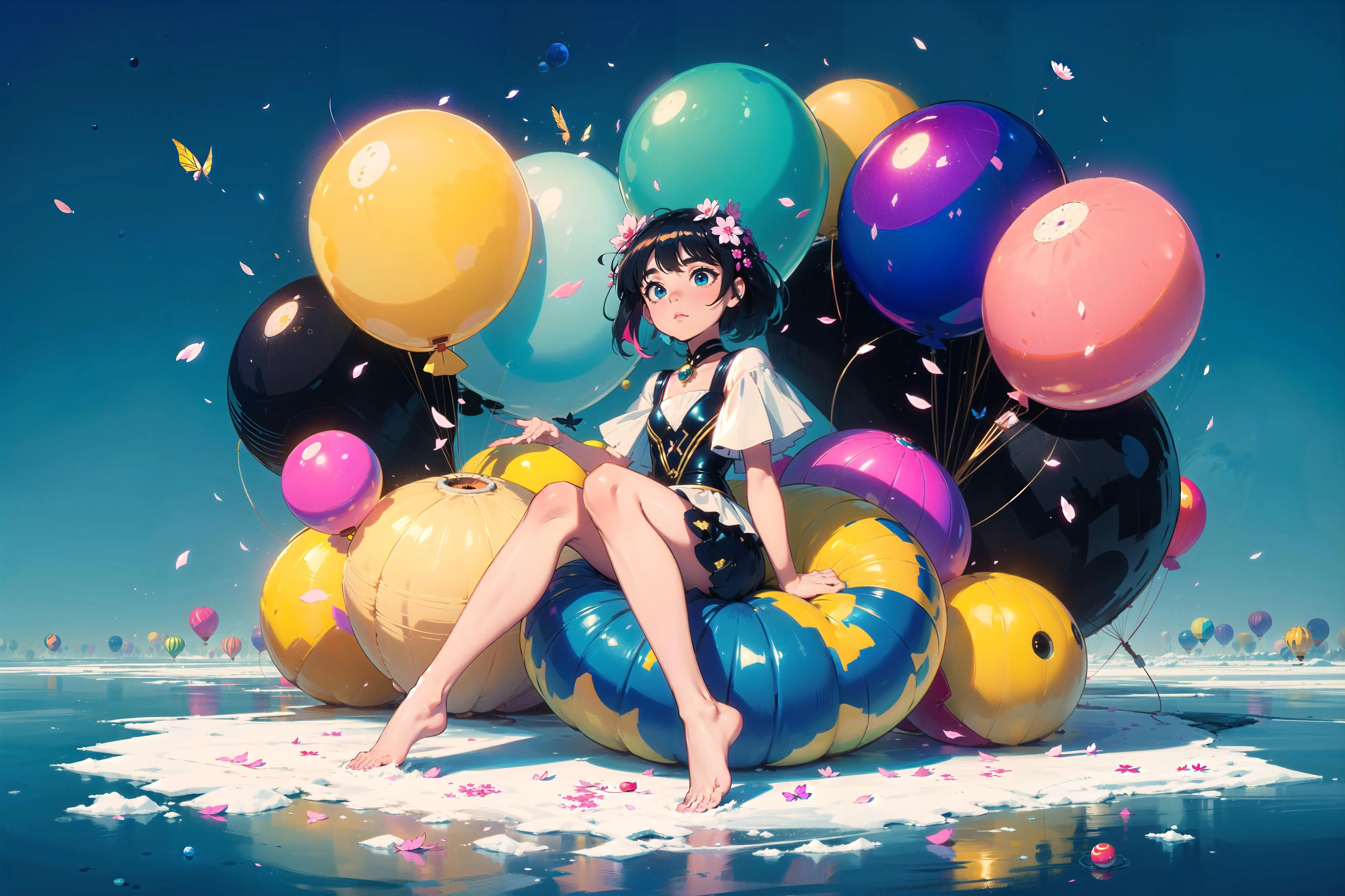 ([balloons:Small planets:0.5]:1.4),(Small_planets inside of balloons:1.4),(lots of colorful Small_planets:1.35),
(colorful planets, earth, floating petals, big balloons:1.22),
1 girl,cute face,
Full body,sitting,detailed beautiful eyes,bare legs,costume combination,Goddess,perfect body,[nsfw:0.88],
(sitting on ice_planet:1.22),
(lots of [floting blue Butterflies:floting ice:0.4]:1.22),
(detailed light),(an extremely delicate and beautiful),volume light,best shadow,cinematic lighting,Depth of field,dynamic angle,Oily skin,