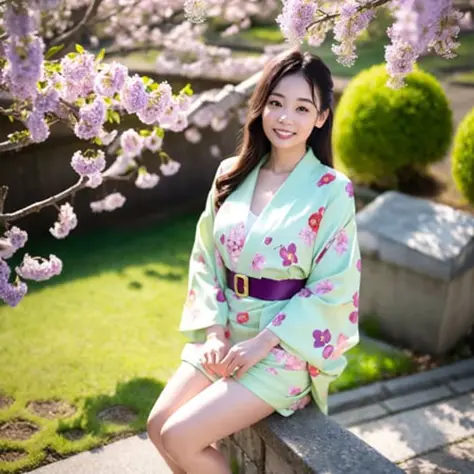 Kawaii Asian girls in kimono in cherry blossom scene かわいい桜の下の美しい少女 可爱的樱花妹 Japanese