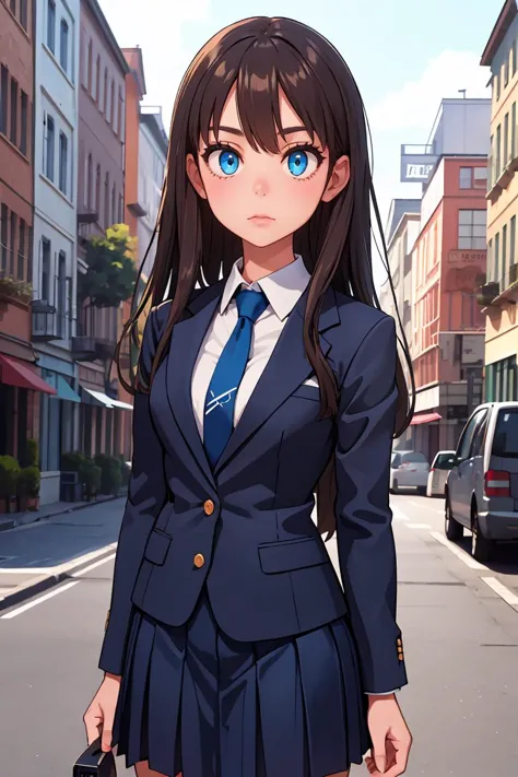 (masterpiece, best quality), 1girl,    <lora:yoshidasaki-nvwls-v1:0.8>  defSaki, blue eyes, blue blazer, blue necktie, pleated s...