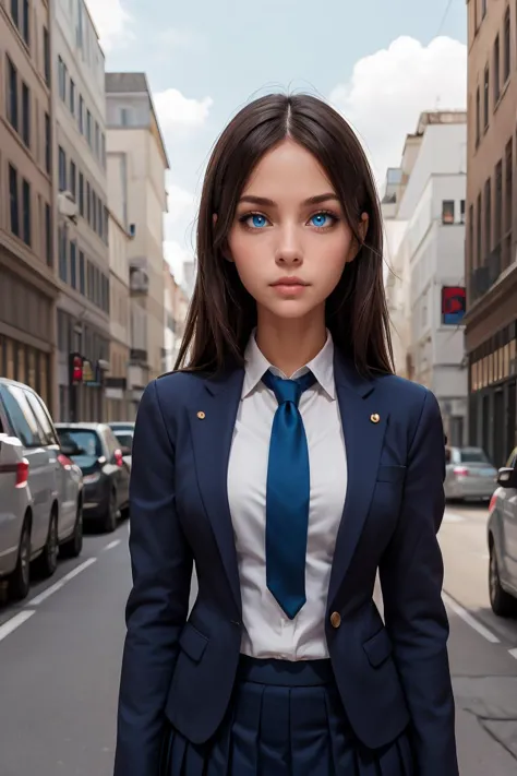 (masterpiece, best quality), 1girl,    <lora:yoshidasaki-nvwls-v1:0.8>  defSaki, blue eyes, blue blazer, blue necktie, pleated skirt, looking at viewer,