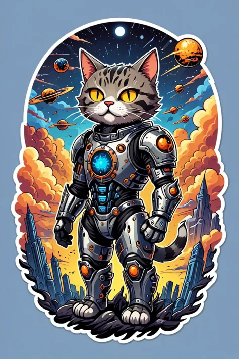 a cat in a space suit standing on a rock with a spaceship in the background