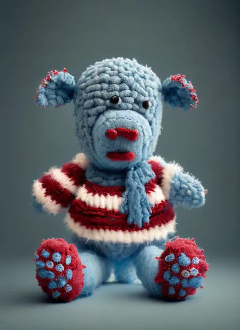 a close up of a stuffed animal wearing a red and white striped dress