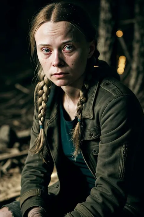 a woman with braids sitting in the woods looking at the camera