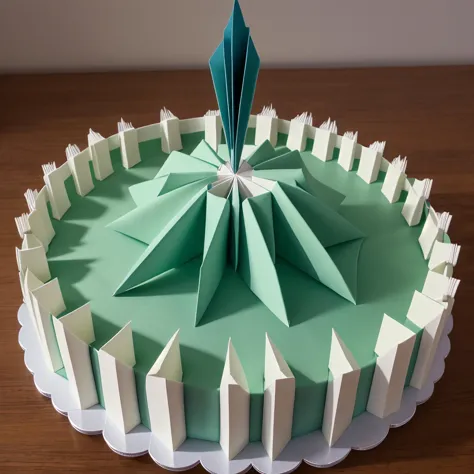 origami style, (establishing shot:1.5) Cake beauty and creativity. utilizing the fusion of technology and art. The cake becomes ...