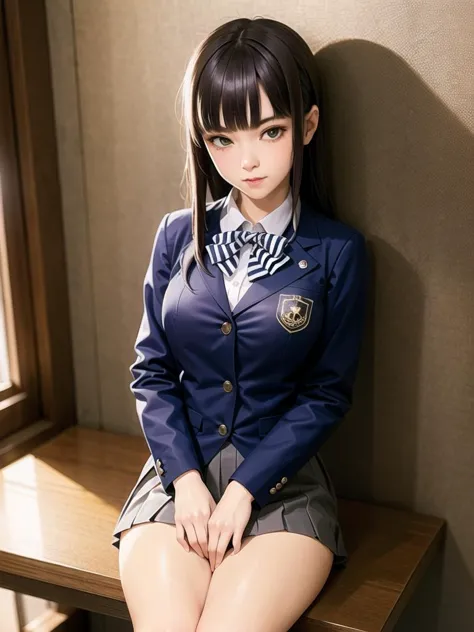 1girl, solo,(best quality),(masterpiece:1.1), full body, looking_at_viewer, school uniform, neck_ribbon, cute, clear facial skin,