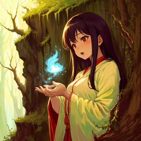 (by Kazumasa Uchio:1.2), 1girl, solo, spirit of the forest