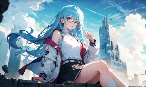 masterpiece,best quality,official art,illustration,ligne claire,(dreamy),(colorful:1.3),perfect composition,absurdres,intricate details,fantasy,focused,(in the high air),Unable to see the ground,(above the cloud:1.4),(finely detailed modern lost_city:1.3),...