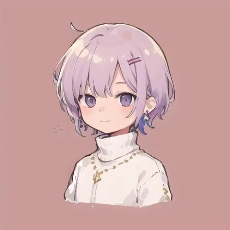 flat avatar, 1boy, solo, soft_smile, upper_body,chibi, simple background,Lilac hair, earrings,turtleneck
hairpin