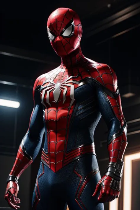 (8k, RAW photo, best quality, masterpiece:1.2), ultra detailed, official art, photo-realistic:1.37, upper body shot, marvel spiderman, film grain, action pose