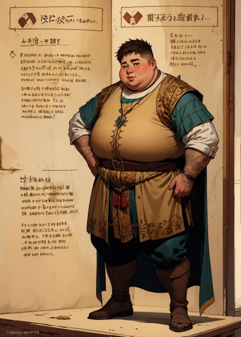 a male teenager with medieval clothing (fat:1.1), obese,
brown eyes, brown hair, short hair, dnd a character profile,
<lora:derp...