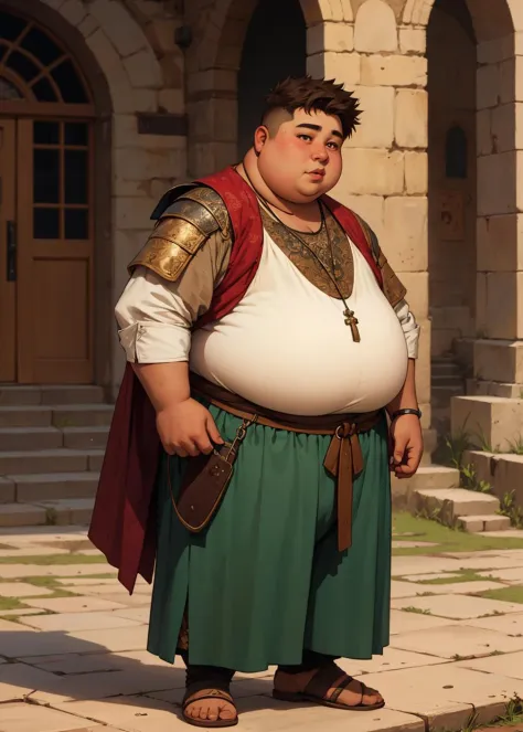 a male teenager with medieval clothing (fat:1.1), obese,
brown eyes, brown hair, short hair, dnd a character profile,
<lora:derp...