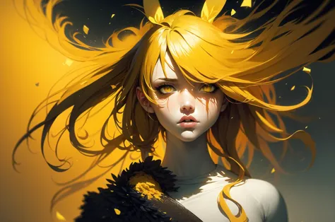 anime girl with yellow hair and black dress with yellow flowers