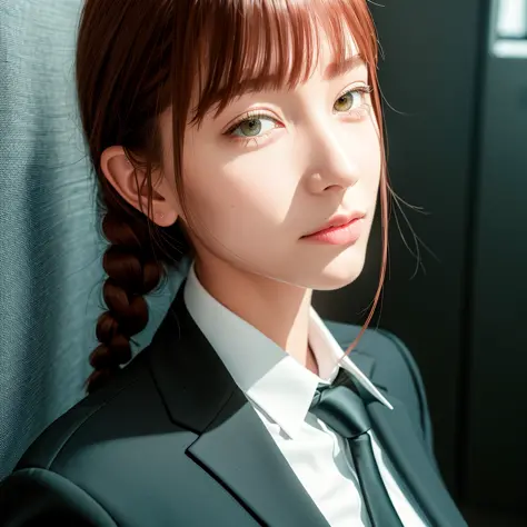 <lora:makimaChainsawMan_offset:1.3>, best quality, ultra high res,detailed shiny skin, (photo-realistic:1.4), 1girl, standing,Complex background ,Look at camera, white shirt, collared shirt, black necktie, black trousers, long sleeves, slight smile, (nose ...