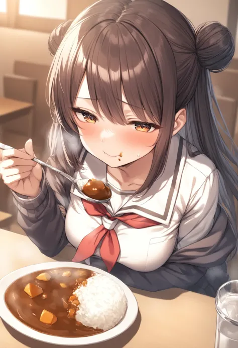 1girl, <lora:sdxl2-flat2-512b:-1>,medium breasts,school uniform,
<lora:curryrice_XL_v1:0.8>,curry rice ,solo, food, curry, rice, holding spoon, eating,
best quality,medium quality,