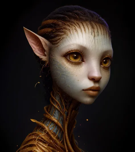 surrealistic portrait of (AIDA_LoRA_Neytiri:1.3) head flying lonely in the black void <lora:AIDA_LoRA_Neytiri:0.4>, yellow eyes,...