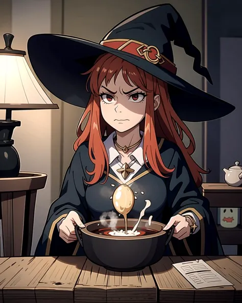 anime girl in witch costume eating a bowl of food