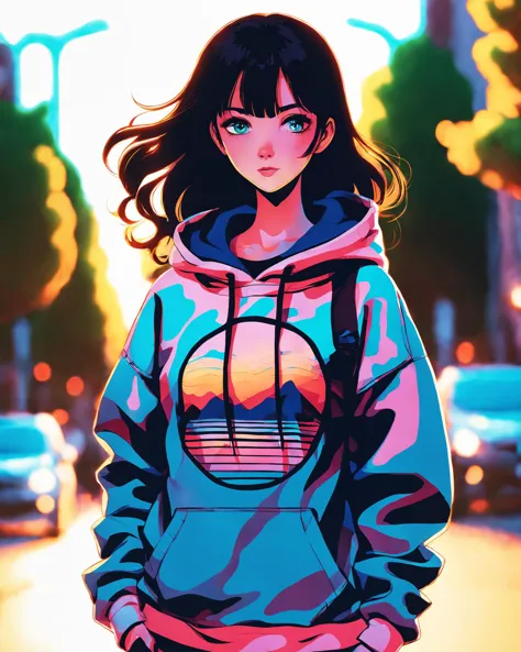 1girl, wearing sweatshirt, beautiful, detailed, 4 k