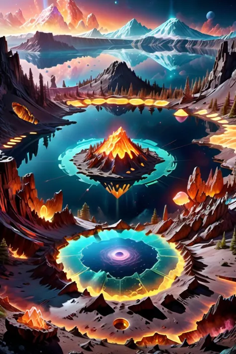 ((best quality)), ((masterpiece)), ((realistic,digital art)), (hyper detailed),DonMBl00mingF41ryXL  UraniumTechAI Crater Lake Pe...