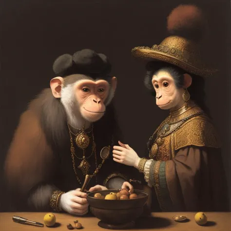 rembrandt, surrealism, monkey, <lora:epinoiseoffset_v2pynoise:2>