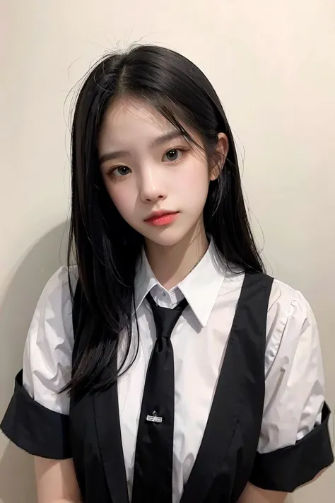 araffe asian woman wearing a black tie and white shirt