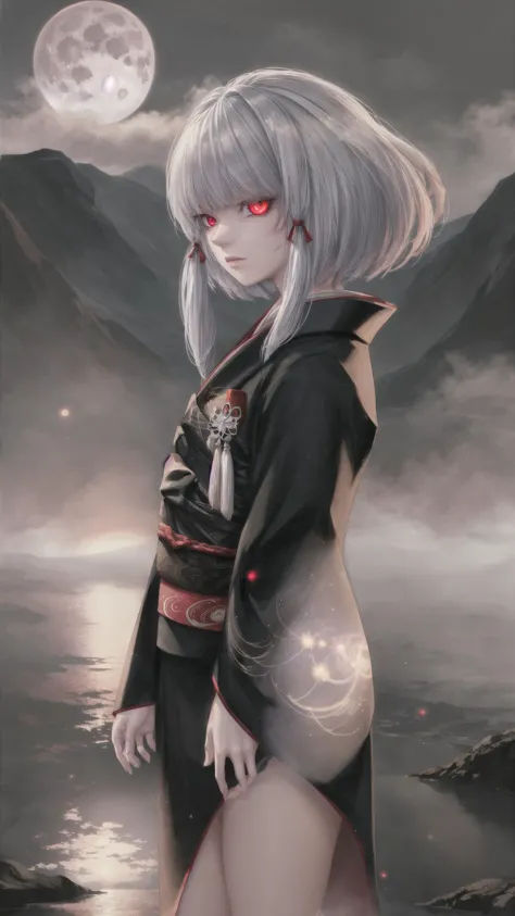 <lora:Siragiku:0.8> siragiku\\(ffmb\\), black kimono, 1girl, (glowing eyes, red eyes:1.25), BREAK, misty lake, (fog, foggy, cloudy sky, glowing full moon:1.25) <lora:more_details:0.3> <lora:hairdetailer:0.3>, masterpiece, best quality, extremely detailed, highly quality, 4k, sharp focus, professional, sharp focus, award winning, cinematic lighting, octane render, unreal engine, volumetrics dtx, Wallpaper,