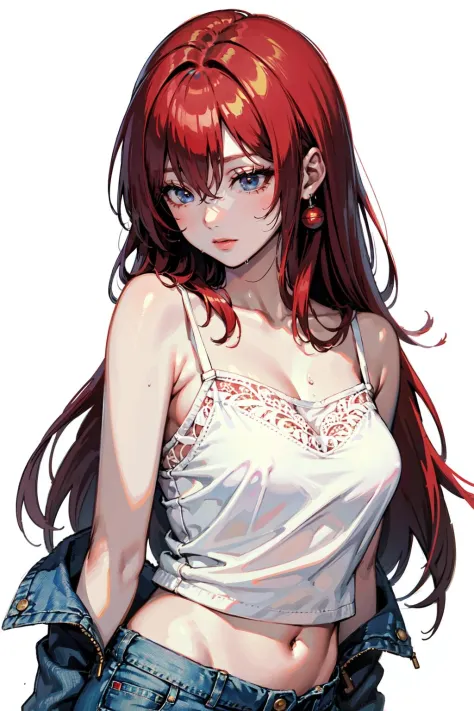 (best quality, masterpiece:1.1), (Intricate detailed:1.2),   ((upper body,   (facing down:1.2),  1girl, earnest face, red hair, ...