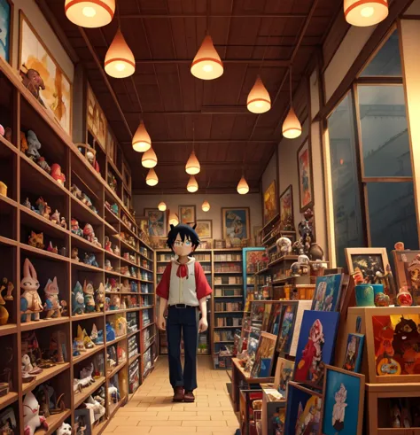 there is a woman standing in a store with many toys