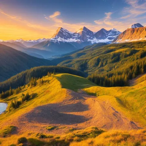 photo of a beautiful mountain vista at sunset trending 8k |  <hypernet:longexposure:1>