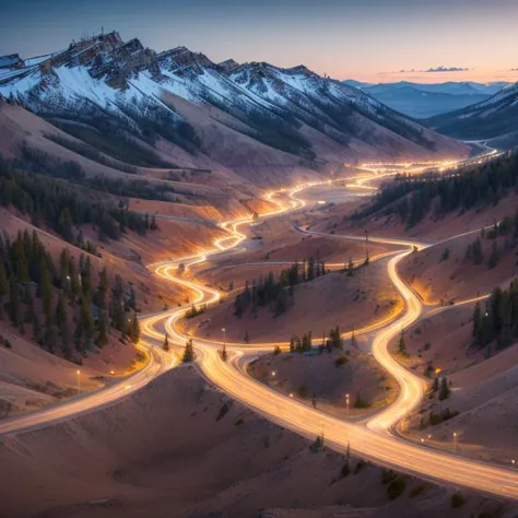 highly detailed evening cityscape of Yellowstone,   hd, trending on artstation, volumetric lighting, dof,   <hypernet:longexposure:1>