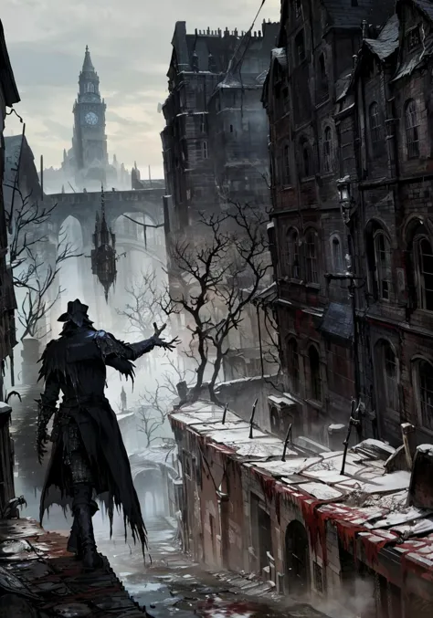 Bloodborne, docter:1.5,monster,city:1.1, <lora:Bloodborne-000075:0.6>,1men:1.2,solo:1.2