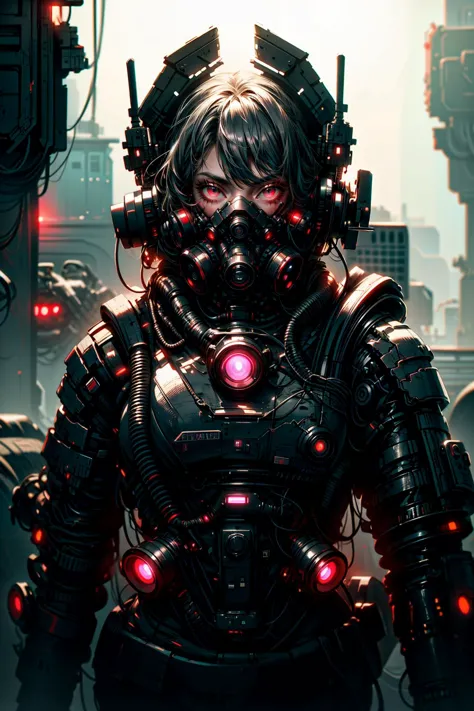 a close up of a person in a futuristic suit with a gas mask