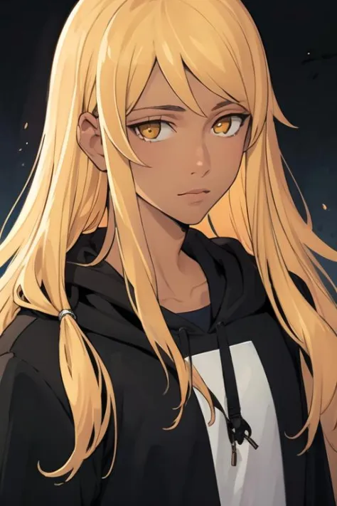masterpiece, best quality, high quality, 1boy, solo, male focus, looking at viewer, upper body, <lora:hou_kami_no_tou:0.66>, hou_kami_no_tou, blonde hair, long hair, yellow eyes, , realistic, hoodie