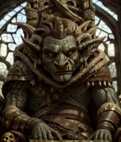 King of the Goblins, His commanding presence fills the frame as he sits upon his throne, a symbol of strength and authority. Eve...