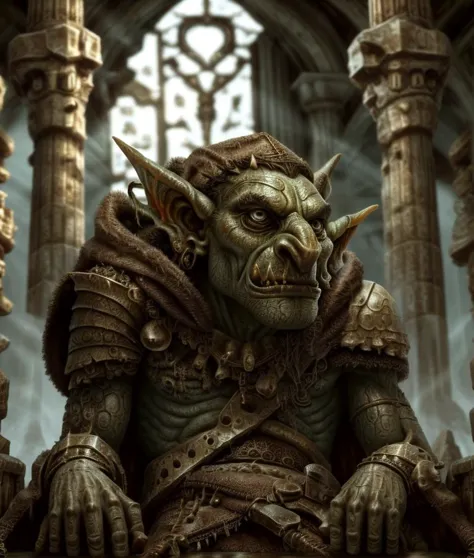 King of the Goblins, His commanding presence fills the frame as he sits upon his throne, a symbol of strength and authority. Eve...
